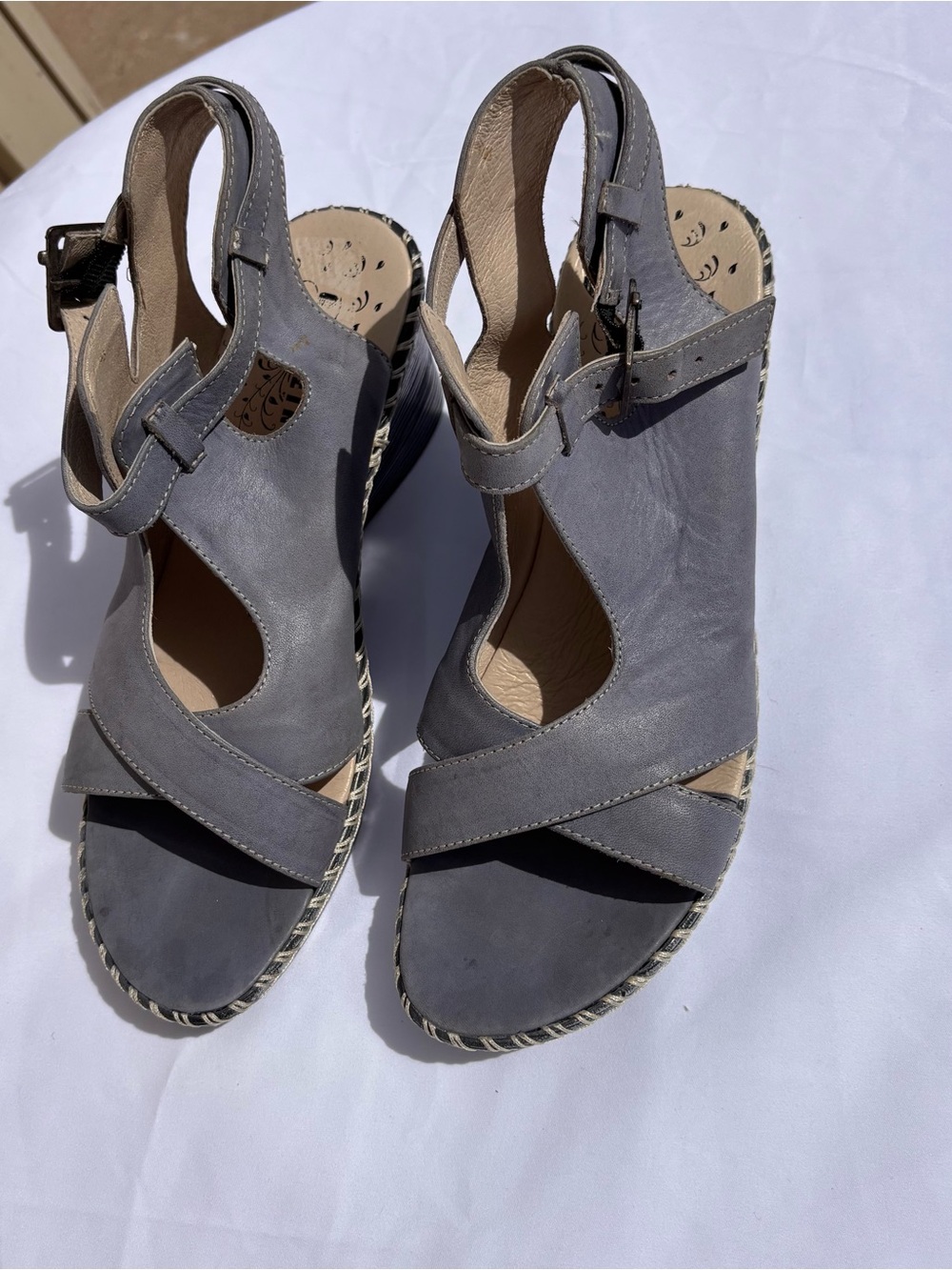 Geox Gray Leather Open-Toe Wedge Sandals